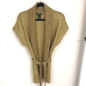 Eddie Bauer shawl collar, short sleeve cardigan sweater w/tie belt, size S/P